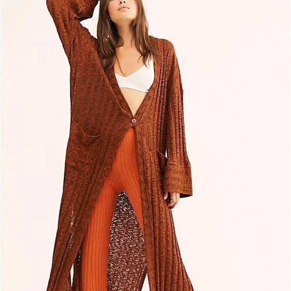 Free People beach nights maxi ribbed cardigan new - Picture 3 of 8